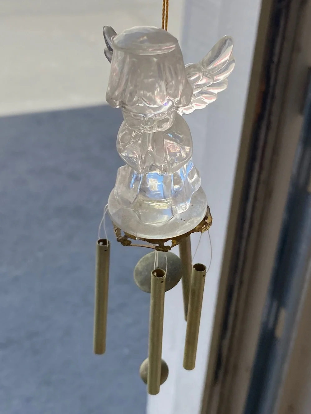 Vintage Clear Acrylic Praying Angel Mini Wind Chime Brass Tubes Y2K